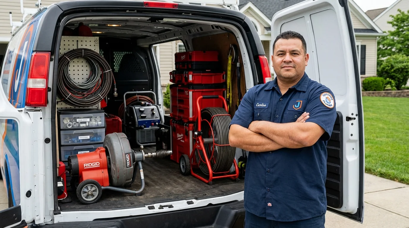 Professional drain cleaning equipment and Johns Plumbing LLC plumber in Westland