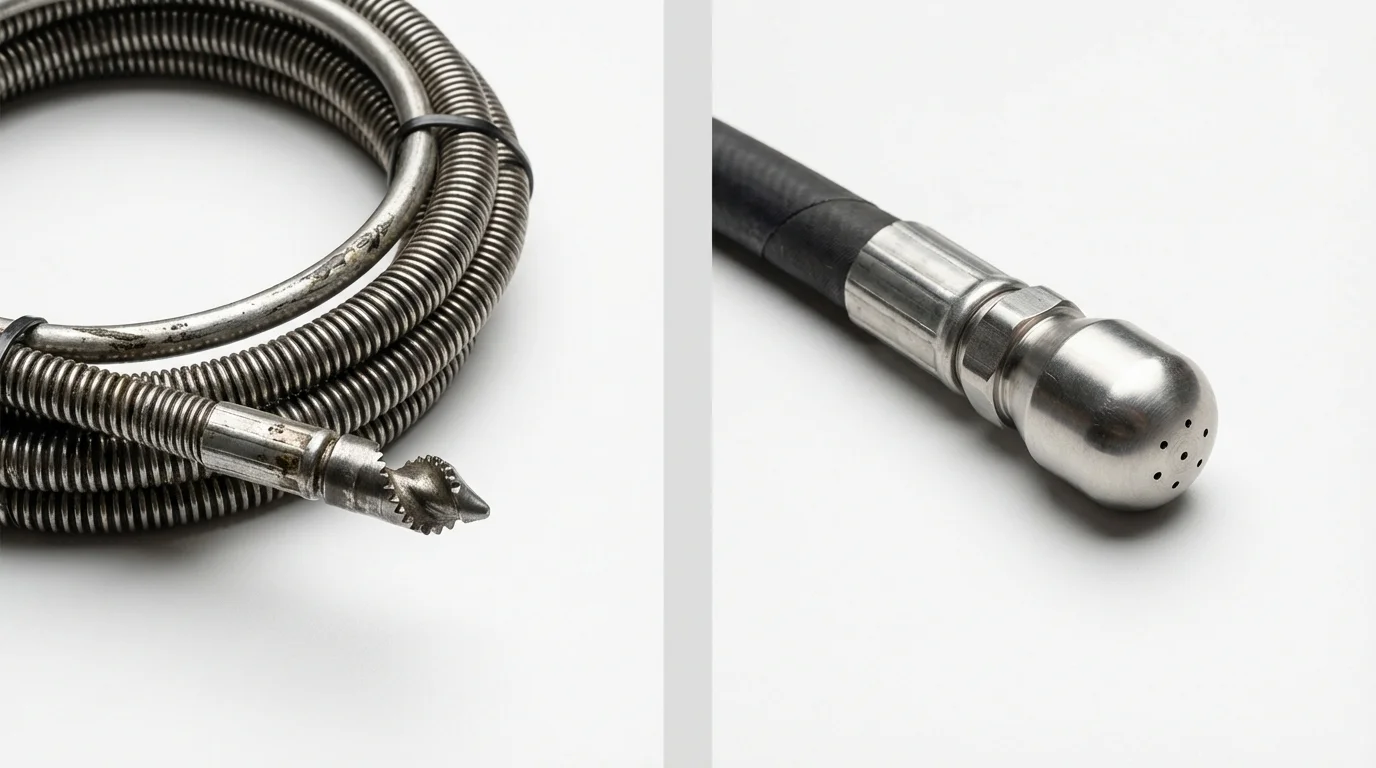 Drain snake cable and hydro jetting nozzle used for drain cleaning in Westland, MI