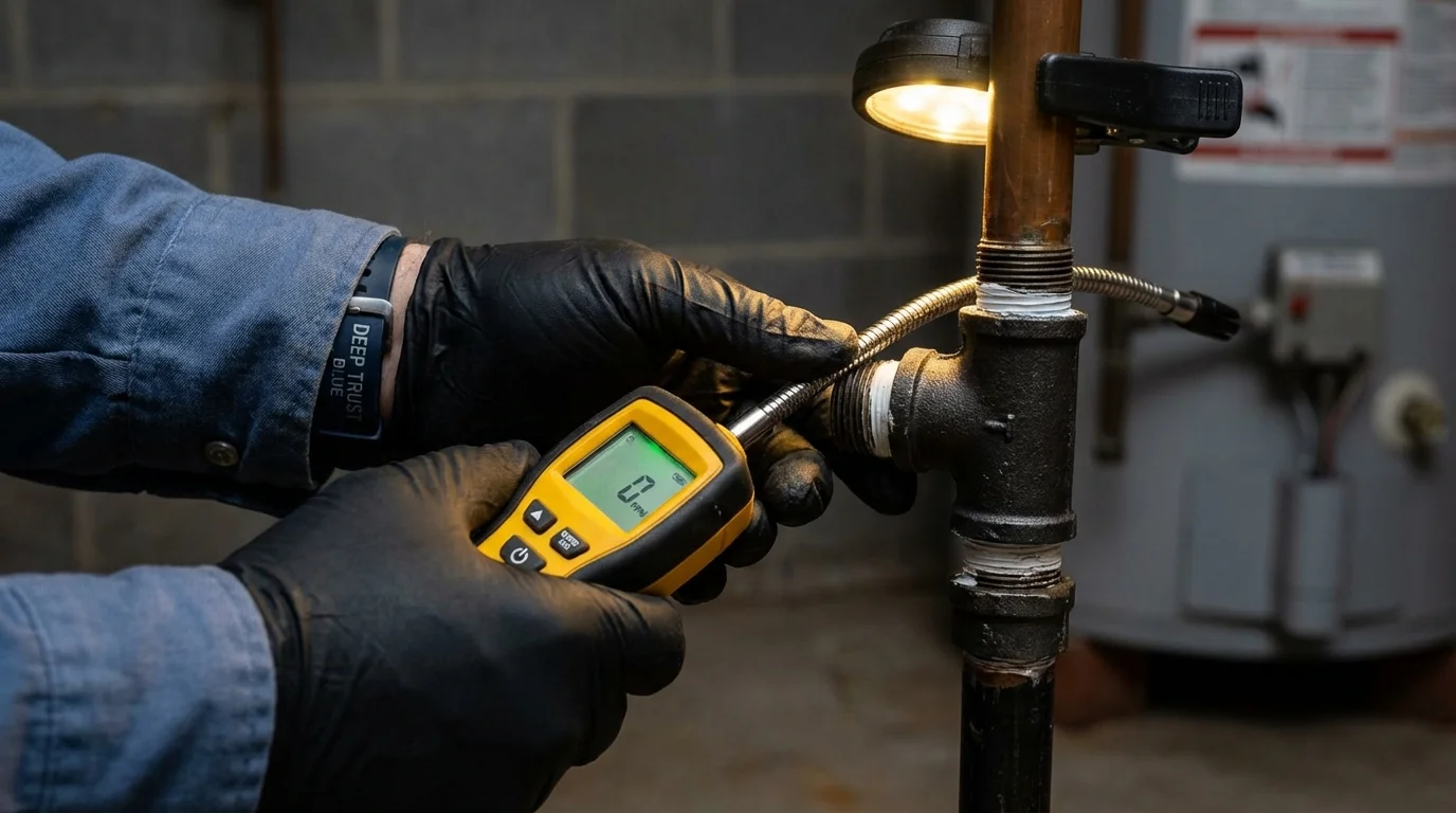 Gas leak detection with electronic sniffer by Johns Plumbing LLC in Westland