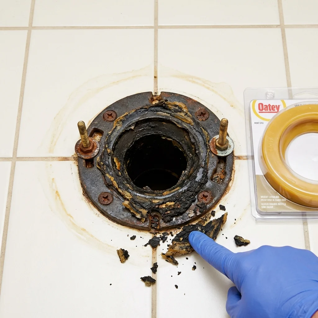Failed wax ring showing water seepage at the base of a toilet in a Westland, MI home