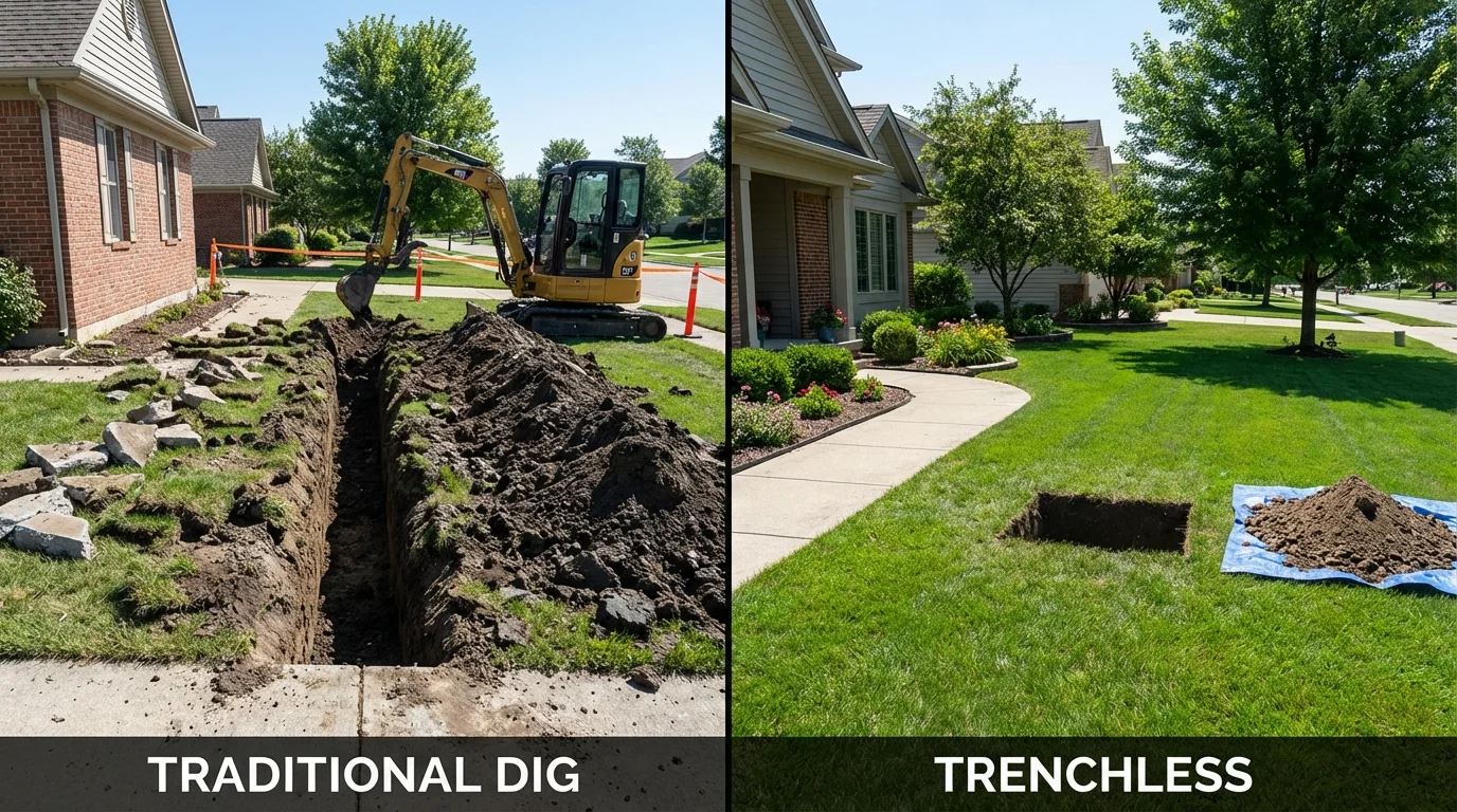 Trenchless sewer repair with minimal yard damage versus traditional excavation in Westland, MI